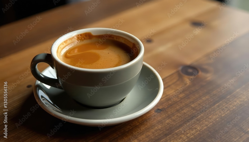 Fototapeta premium Warm brown liquid in a ceramic cup on a wooden table, coffee, warmth
