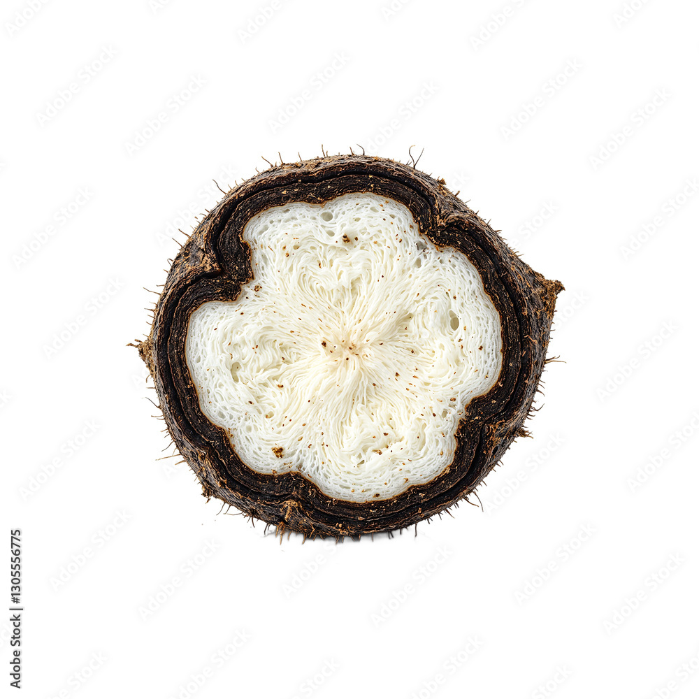 Fresh black salsify root showcasing its dark woody skin and creamy white flesh A focus on textures and contrast Fresh black salsify root showcasing its dark woody skin and creamy white flesh A focus on textures and contrast