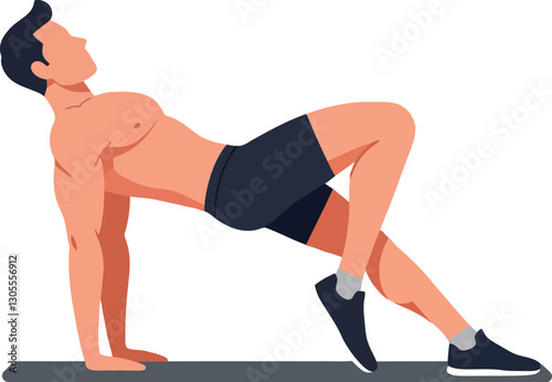 Athletic man performing a bodyweight exercise in a flat design style showcasing strength and focus in vector art