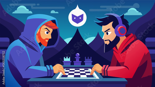 The tension is palpable as two veterans of the gaming world face off in a nailbiting finale their years of experience evident in their every move.. Vector illustration