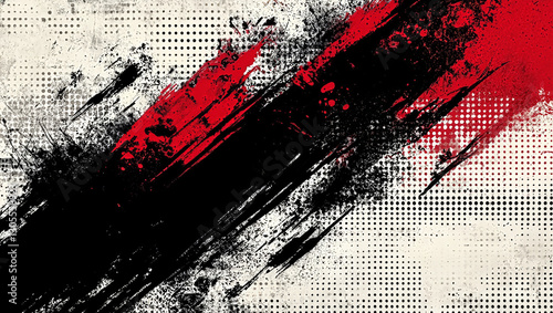 Black and Red Abstract Halftone, Gritty, Grunge Background with Copy space. Sports / Dynamic Backdrop 