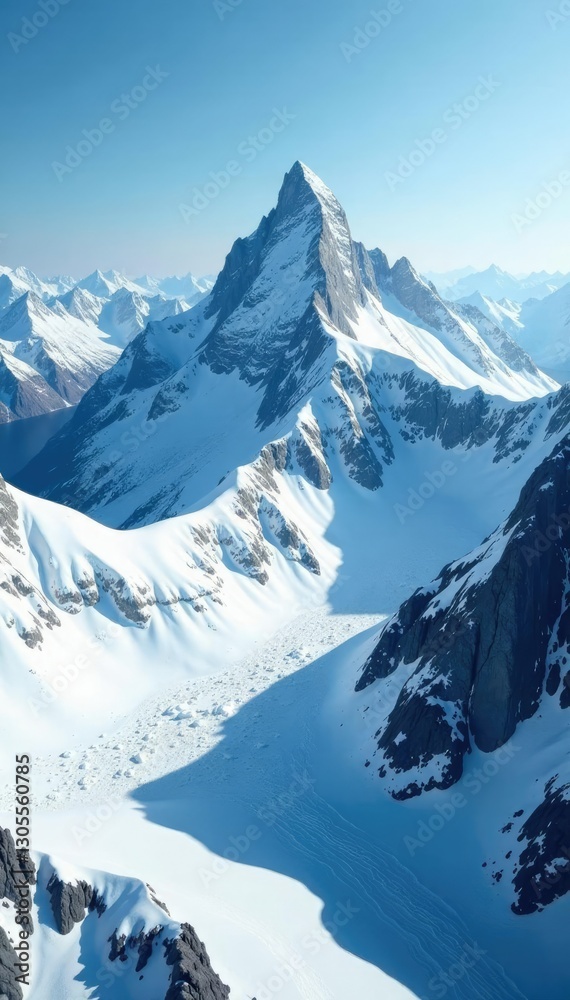 Fototapeta premium Glacial ice and snowfields on mountain summits, cold, summit