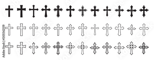 A Set of Religious Christian Cross Symbol Icons in Various Styles