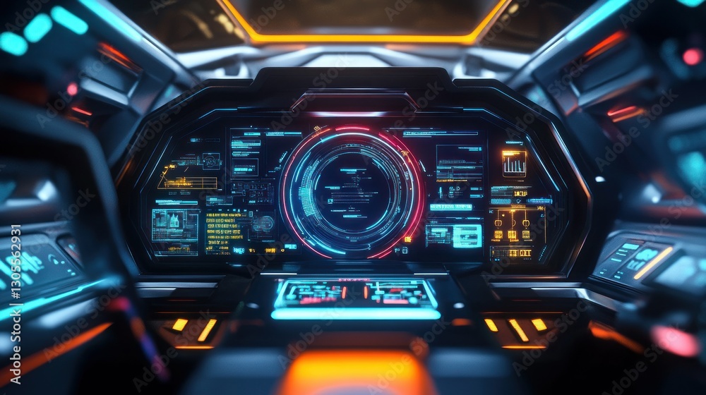 A Futuristic Spaceship Cockpit Displaying Numerous Information Details A Futuristic Spaceship Cockpit Displaying Numerous Information Details