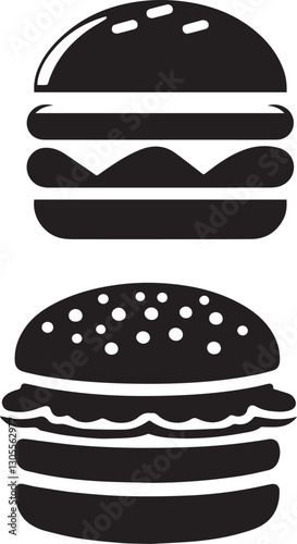 Black and white burger icons delicious food simple illustration art
