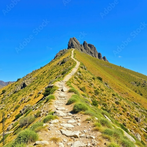 A narrow path leads to the top of a steep hill with rocky outcroppings, nature, rugged, untamed