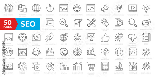 SEO line icons collection. Search Engine Optimization icon set. Outline icons collection.