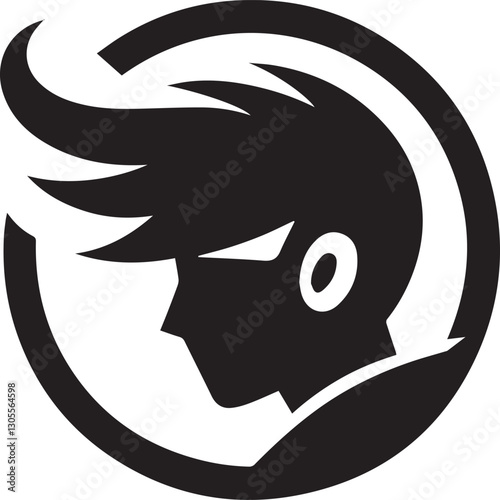Silhouette of a man with spiky hair in profile vector illustration
