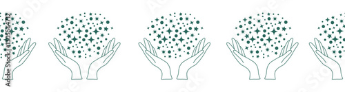 Horizontal border, set Magic and heavens seamless pattern, with magical elements Symbols of witchcraft theme