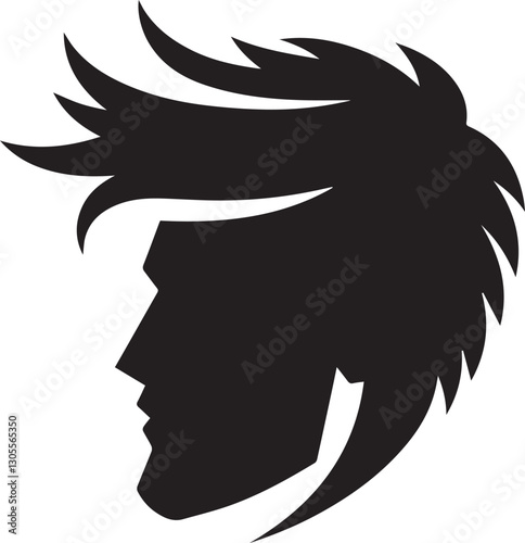 Silhouette of a man with spiky hair in profile vector illustration
