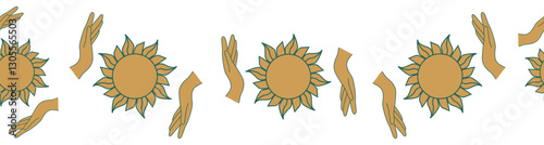 Horizontal border, set Magic and heavens seamless pattern, with magical elements Symbols of witchcraft theme