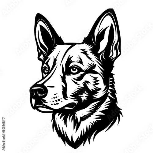 Australian Stumpy Tail Cattle Intricate black and white illustration of two german shepherd dogs.