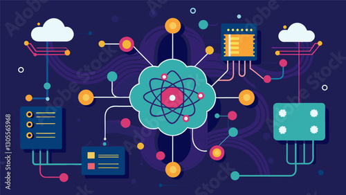 With the use of quantum computing the AI system was able to design highly complex data paths that were not feasible with traditional computing ods improving network efficiency to. Vector illustration