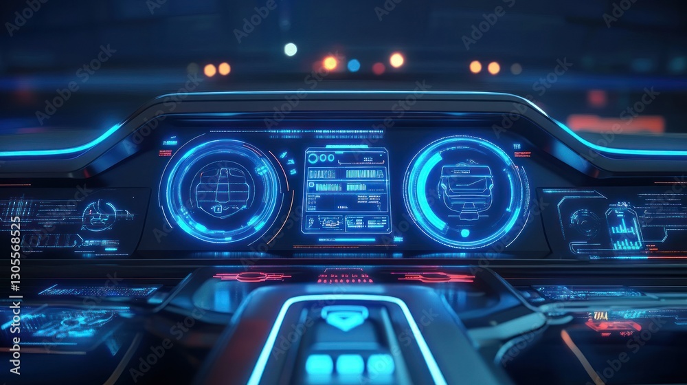Futuristic Dashboard with Glowing Digital Display and Controls Futuristic Dashboard with Glowing Digital Display and Controls
