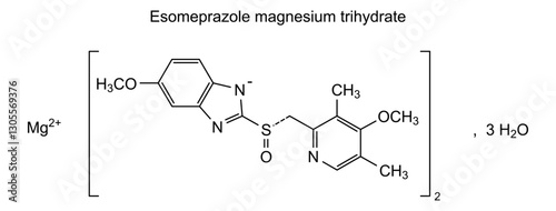 Chemical structure of esomeprazole magnesium trihydrate, drug substance