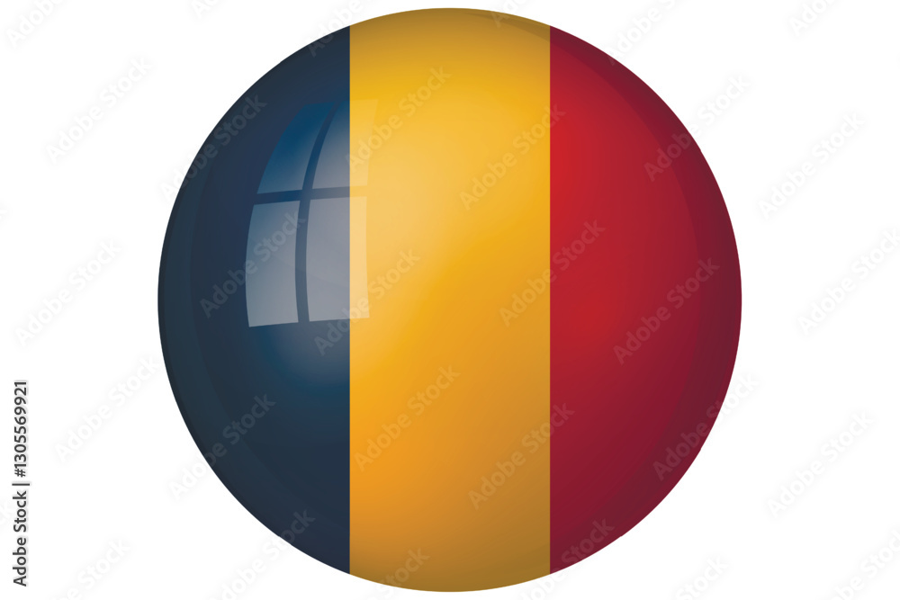 Fototapeta premium Flag of Romania. Romanian national symbol in official colors. Template icon. Abstract vector background. Round glass light ball, 3D big bubble, sphere.