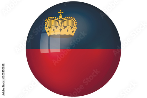 Flag of Liechtenstein. National symbol in official colors. Template icon. Abstract vector background. Round glass light ball, 3D big bubble, sphere.