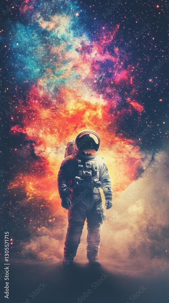 An Astronaut Standing in the Vast and Colorful Outer Space An Astronaut Standing in the Vast and Colorful Outer Space