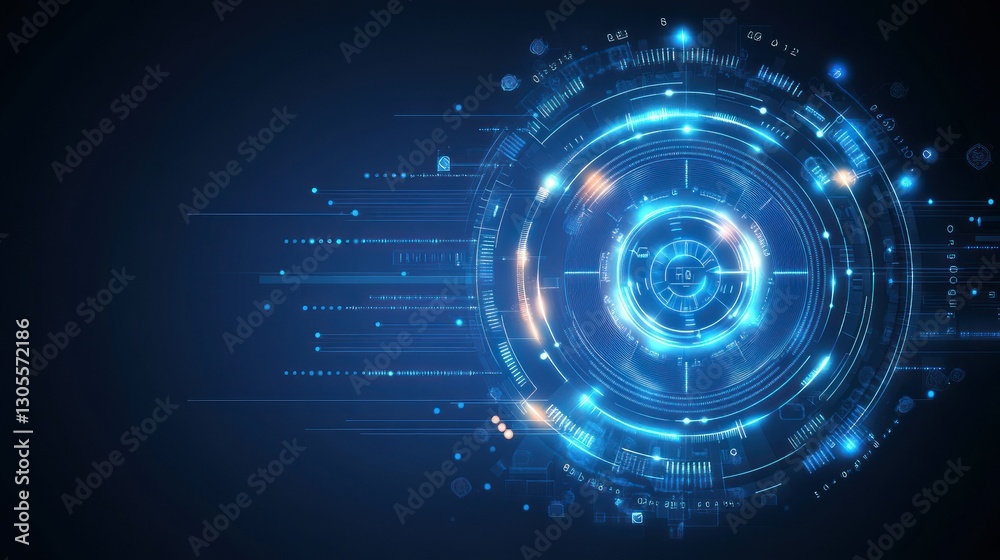 Detailed blue futuristic graphic design element with illuminated circular shapes Detailed blue futuristic graphic design element with illuminated circular shapes
