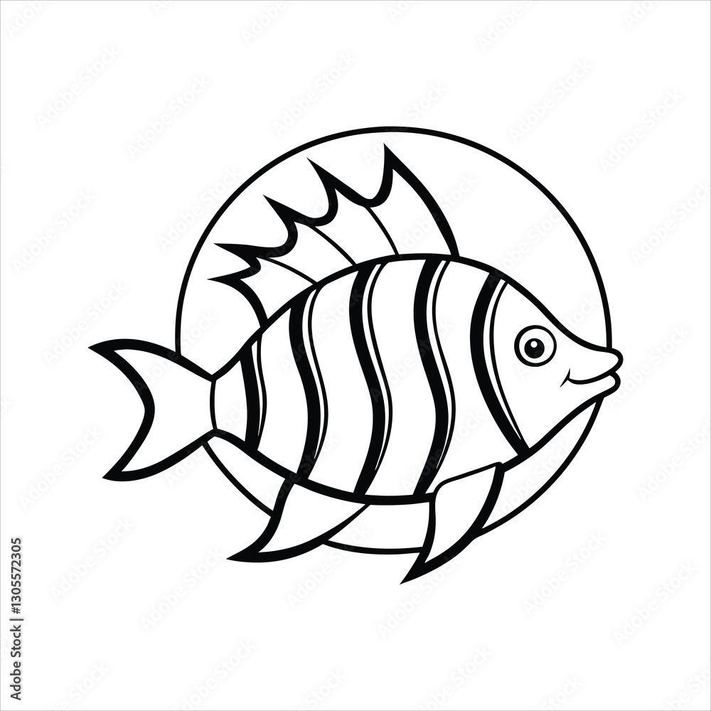 Obraz premium Line Art of Sunlit Tropical Fish Scene Vector Icon