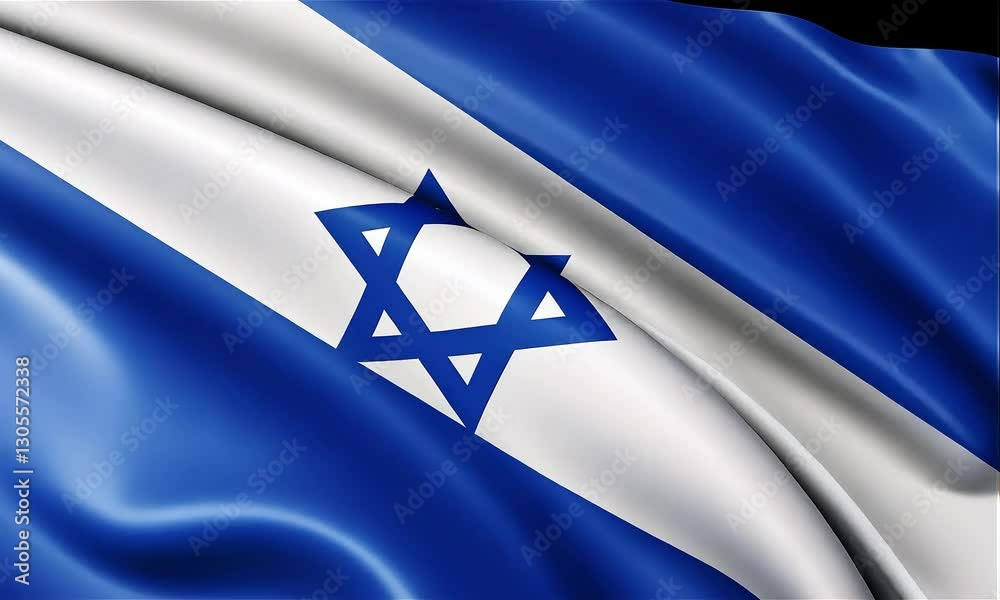The flag of Israel waving in the wind, featuring the Star of David on a blue and white background.