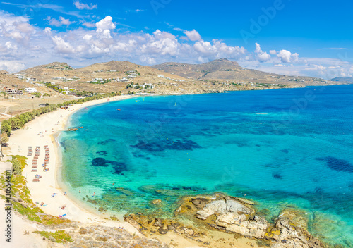 Obraz na płótnie Landscape with Kalafatis beach, Mykonos island, Greece Cyclades w salonie