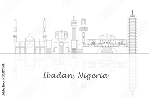 Outline Skyline panorama of city of Ibadan, Nigeria- vector illustration