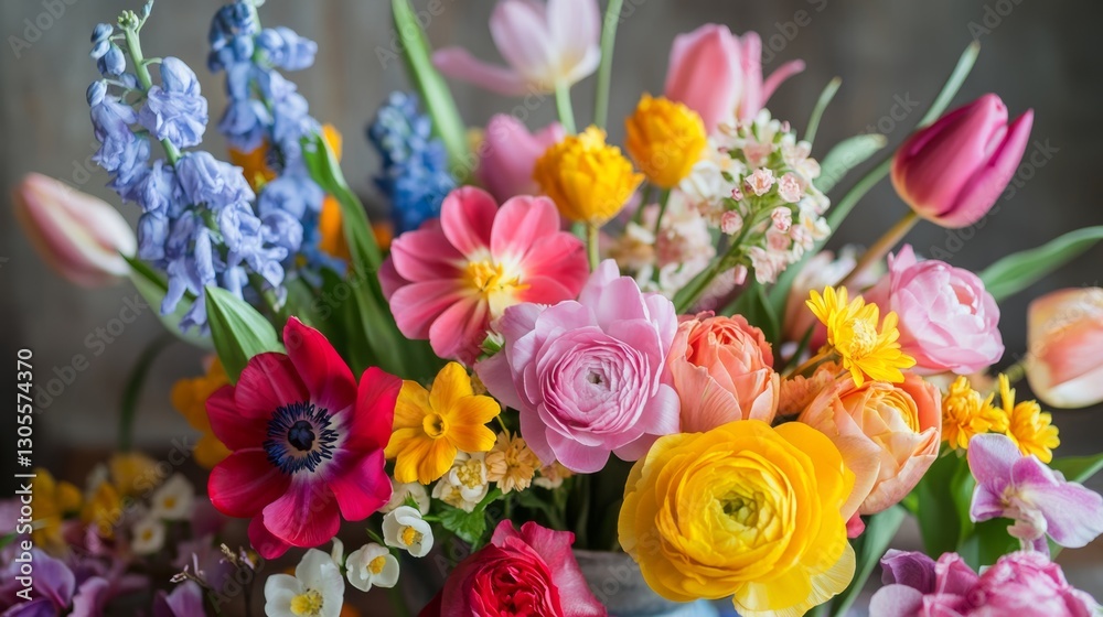 Colorful bouquet of spring flowers creating vibrant arrangement Colorful bouquet of spring flowers creating vibrant arrangement