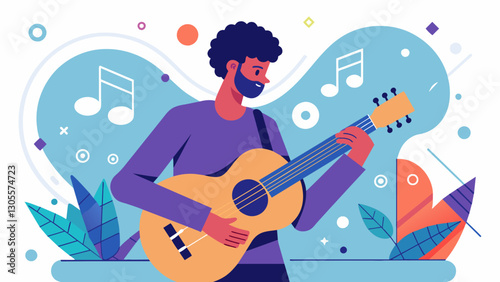 Utilizing data on the most commonly used chord progressions in popular songs a musician composes a piece that combines familiar elements with a unique twist appealing to a wide. Vector illustration