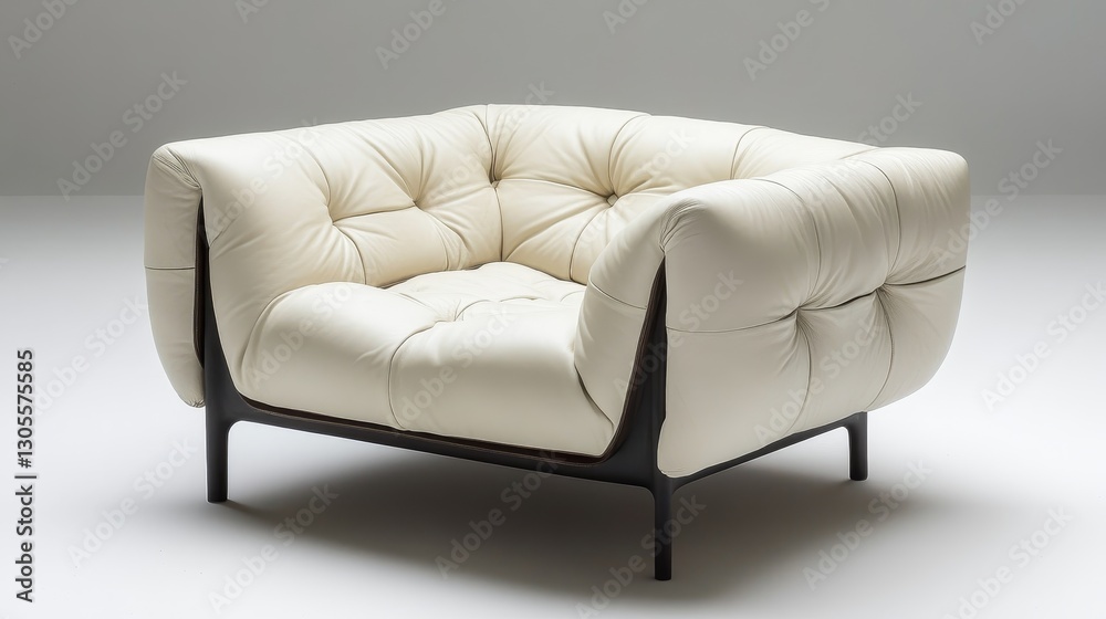 Fototapeta premium A soft, cream-colored armchair with leather upholstery, designed to provide comfort and relaxation.