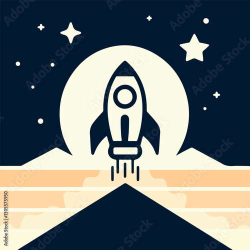 Rocket launch against a vibrant backdrop vector art