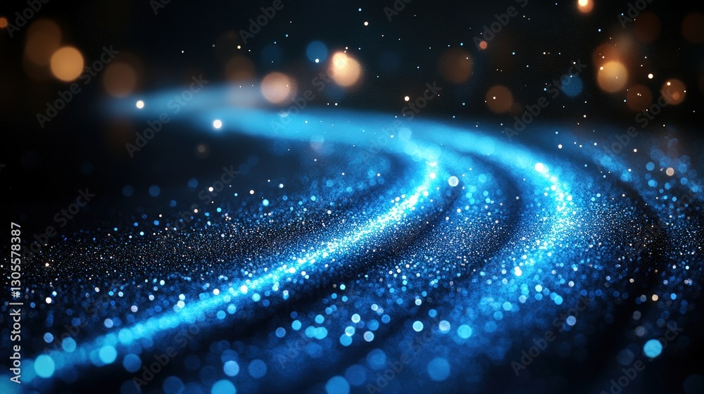 Obraz premium Glowing Blue Trails on Dark Glittering Surface