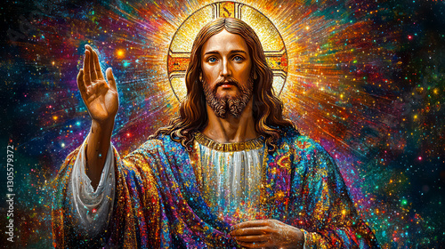 Intricate psychedelic image of blessing Jesus Christ