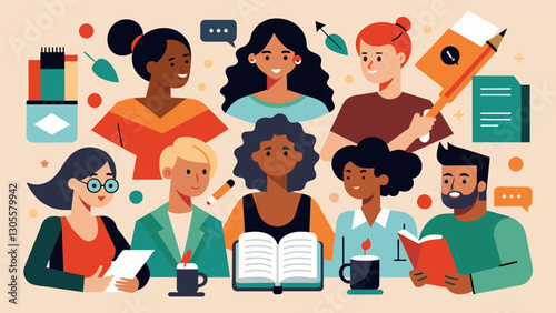 The symposium was a melting pot of different genres and writing styles with each writer bringing their own distinct voice to the discussions and workshops.. Vector illustration
