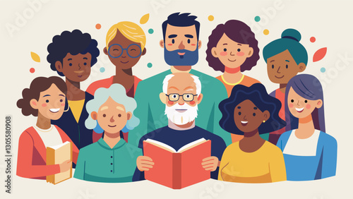 The publishing house strives to be inclusive featuring a diverse group of authors from various backgrounds and cultures all sharing their unique perspectives on aging.. Vector illustration