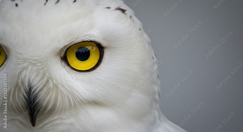 Obraz premium Close-up of a Snowy Owl's Face with Striking Yellow Eyes