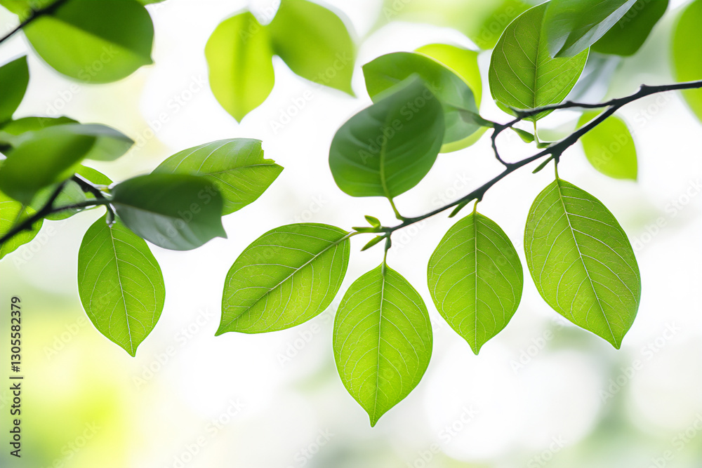 green tree leaves branching with sunlight, isolated on a white background. green tree leaves branching with sunlight, isolated on a white background.