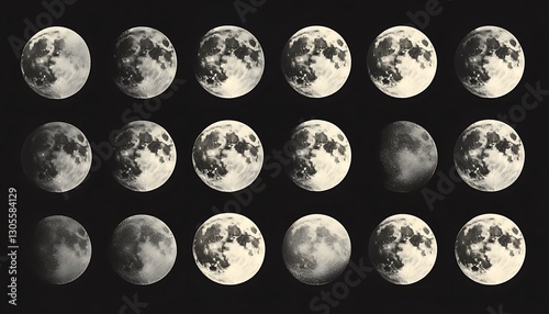 Phases of the Moon shown across the night sky