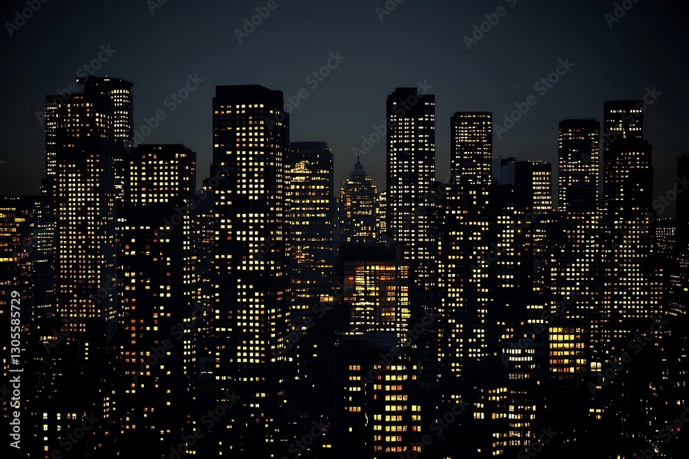 Obraz premium Night City Skyline, Illuminated Towers