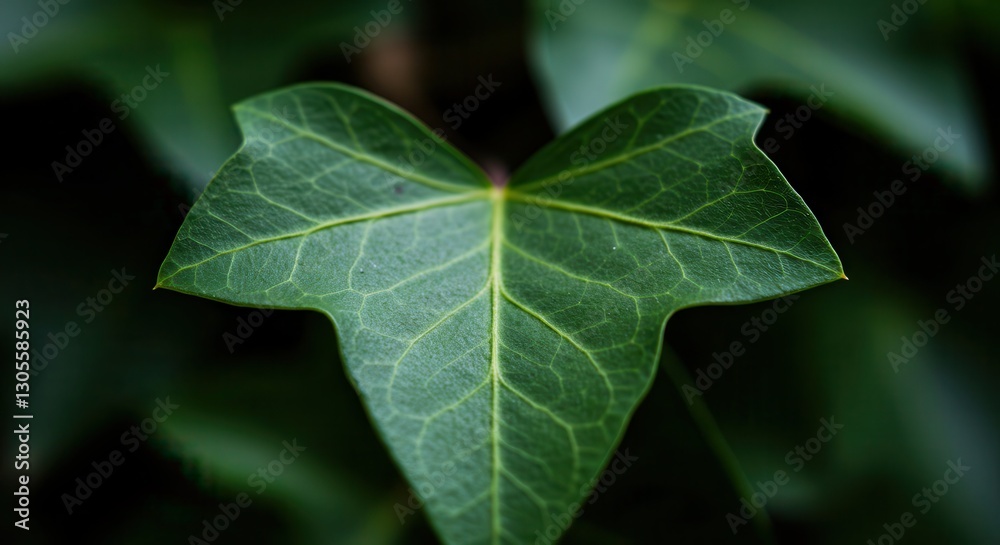 Close-up of Green Ivy Leaf with Detailed Veins on Dark Background