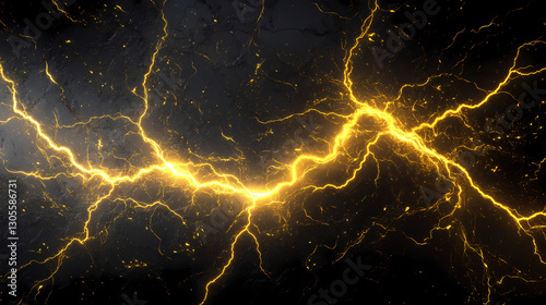 A black and yellow background with an abundance of yellow lightning in the center, or a black backdrop featuring ample yellow lightning in the focal point. Abundance - Field. Illustration