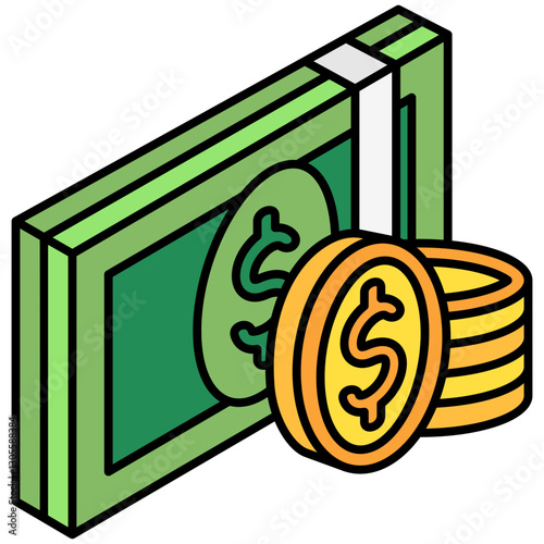 Money isometric outline 3d mini illustration icon, use for modern concept, UI or UX kit, web and app development. related to business, finance, economy.