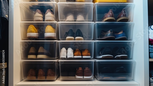 Wallpaper Mural Organized Shoe Collection In Clear Plastic Storage Bins Torontodigital.ca