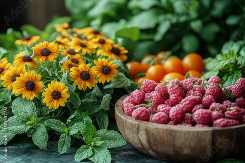 Garden to table. Fresh garden herbs.