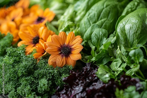 Organic vegetable garden in a wooden box. Fresh garden herbs.