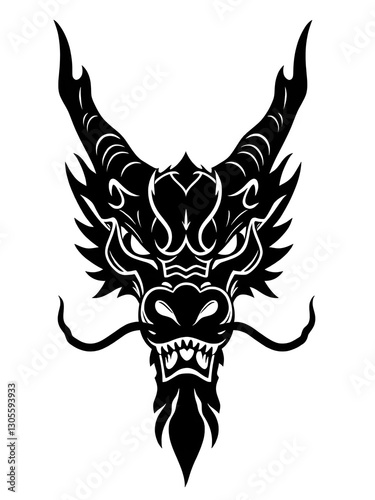 Dragon face illustration icon, black silhouette vector