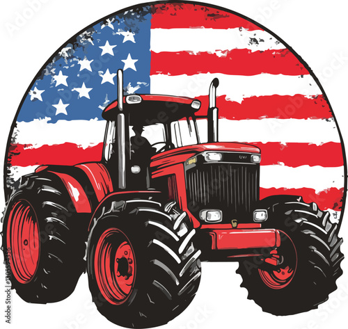 American Flag Patriotic 4th of July Tractor Vector Illustration