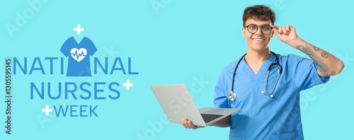 Male medical worker with la...