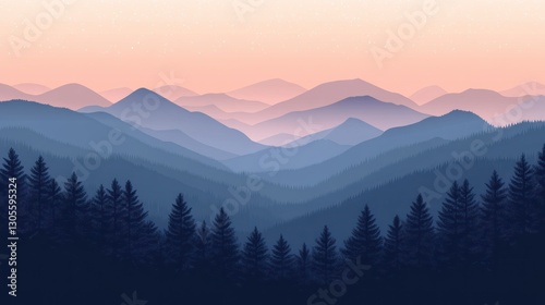 Serene scenic landscape featuring mountains and forest silhouettes in layers