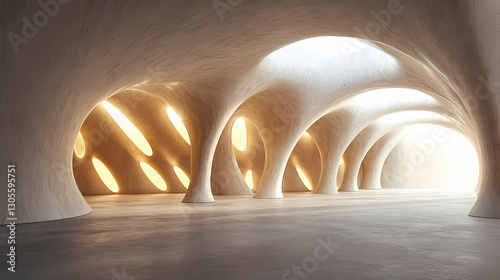 Fototapeta Naklejka Na Ścianę i Meble -  3d render of abstract curve structure futuristic architecture with empty concrete floor. Delight - Fairytale. Illustration